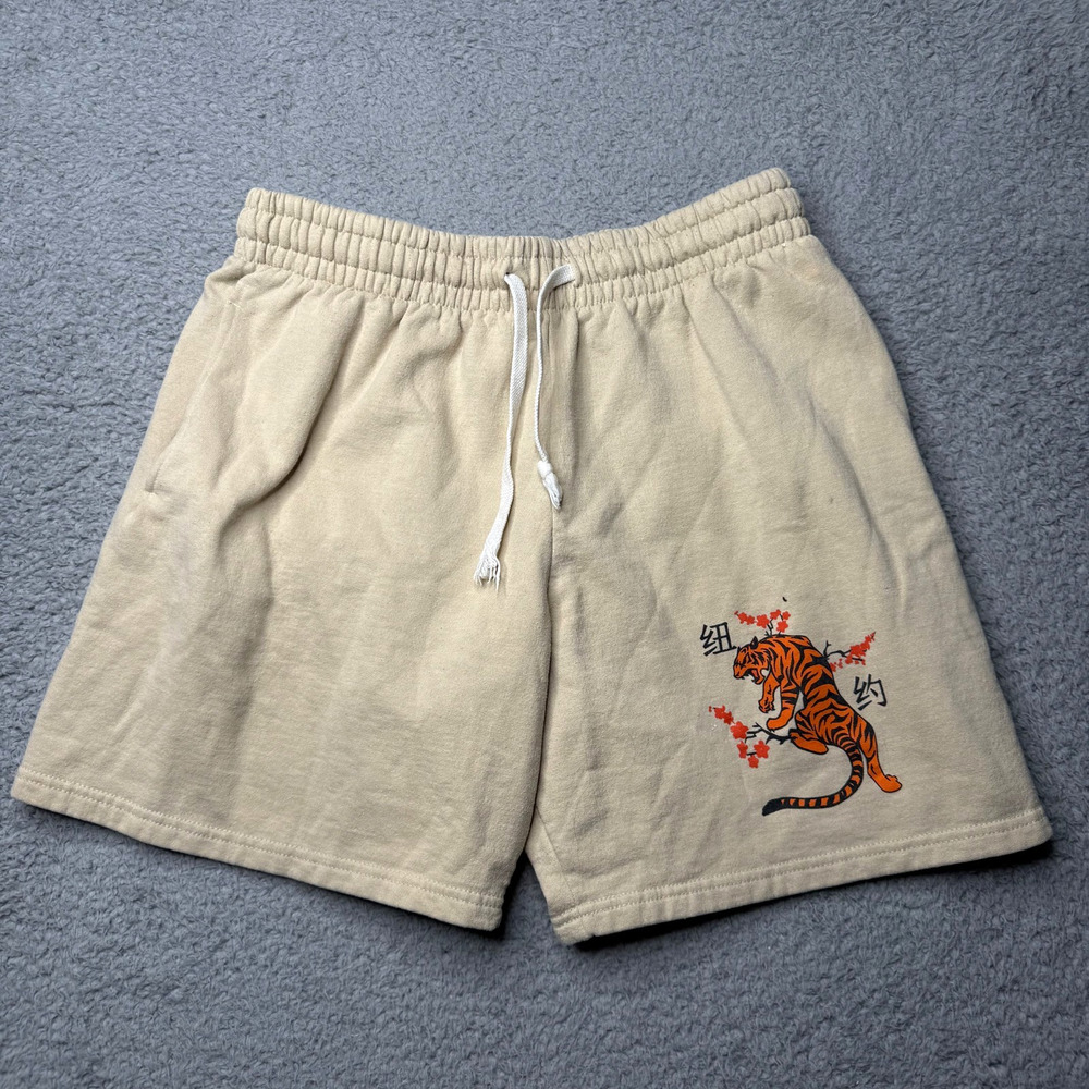 Bowery Supply Co Shorts Men's Medium Tan Tiger Graphic Drawstring